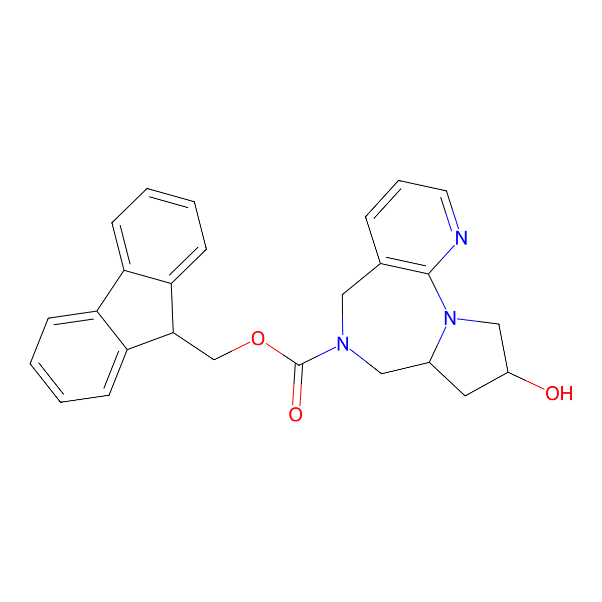 (9H-fluoren-9-yl)methyl (4R,6S)-4-hydroxy-2,8,14-triazatricyclo[8.4.0.0,2,6]tetradeca-1(14),10,12-triene-8-carboxylate molecular structure, CAS 2763885-57-8