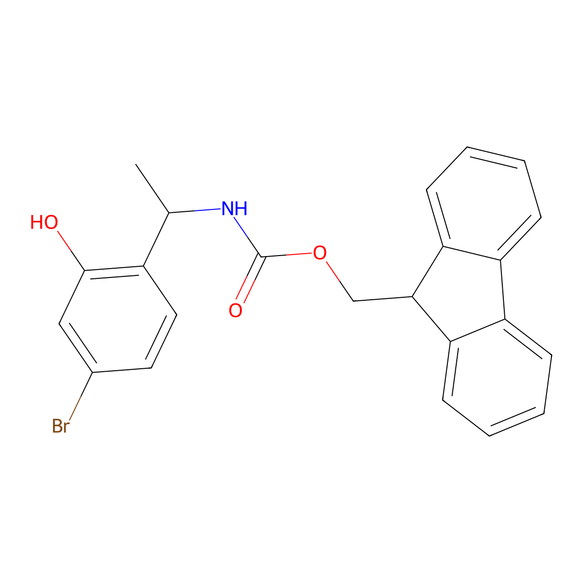 (9H-fluoren-9-yl)methyl N-[(1S)-1-(4-bromo-2-hydroxyphenyl)ethyl]carbamate molecular structure, CAS 2763885-76-1