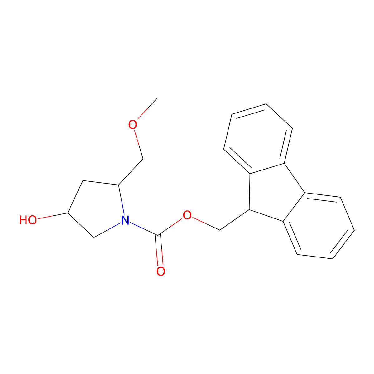 (9H-fluoren-9-yl)methyl (2R,4R)-4-hydroxy-2-(methoxymethyl)pyrrolidine-1-carboxylate molecular structure, CAS 2763886-14-0