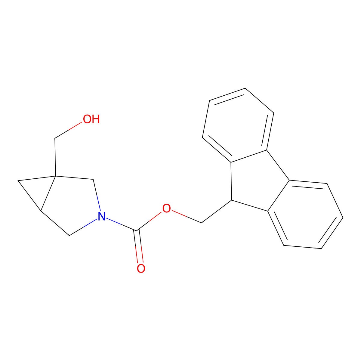 (9H-fluoren-9-yl)methyl (1S,5S)-1-(hydroxymethyl)-3-azabicyclo[3.1.0]hexane-3-carboxylate molecular structure, CAS 2763886-23-1