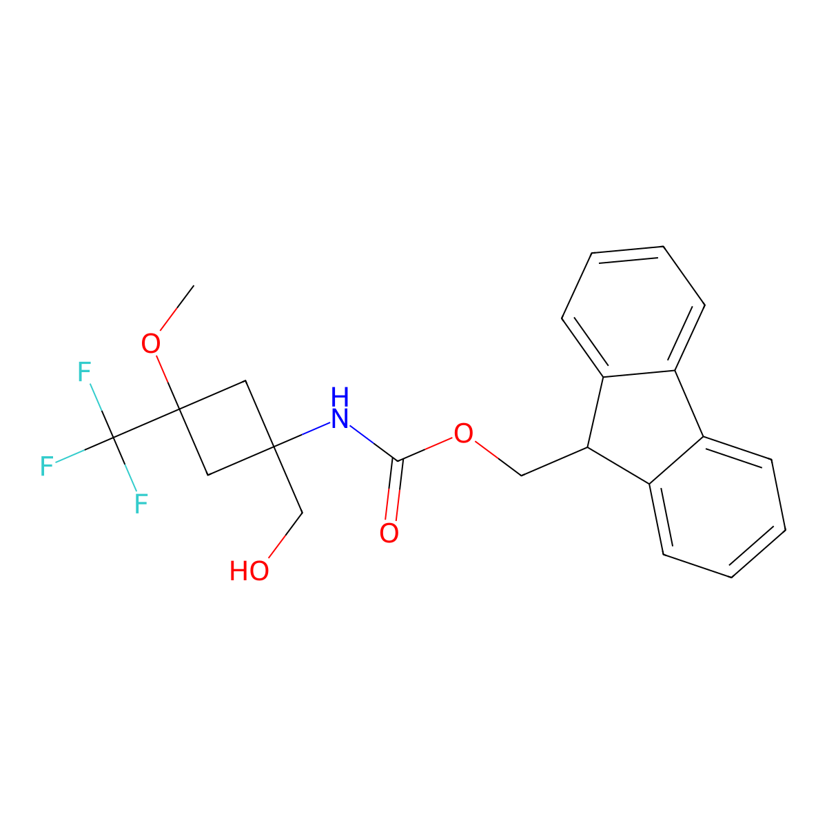 (9H-fluoren-9-yl)methyl N-[1-(hydroxymethyl)-3-methoxy-3-(trifluoromethyl)cyclobutyl]carbamate molecular structure, CAS 2763886-47-9