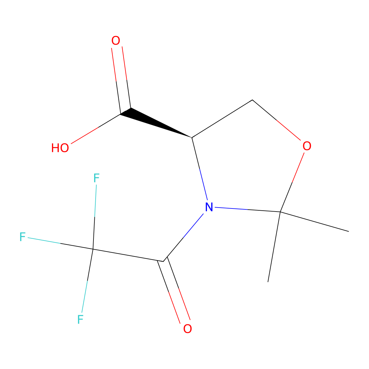 (4R)-2,2-dimethyl-3-(2,2,2-trifluoroacetyl)-1,3-oxazolidine-4-carboxylic acid molecular structure, CAS 2763886-53-7