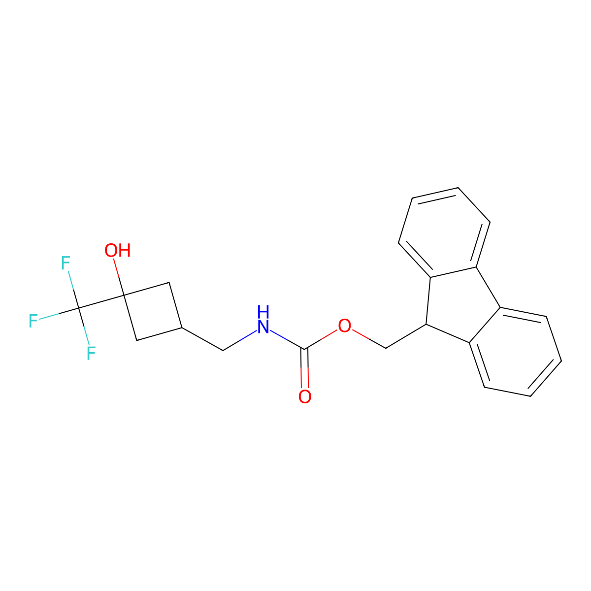 (9H-fluoren-9-yl)methyl N-{[3-hydroxy-3-(trifluoromethyl)cyclobutyl]methyl}carbamate molecular structure, CAS 2763886-66-2