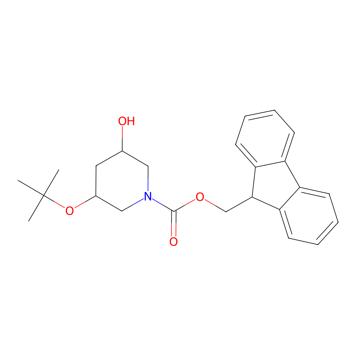 (9H-fluoren-9-yl)methyl (3R,5S)-3-(tert-butoxy)-5-hydroxypiperidine-1-carboxylate molecular structure, CAS 2763886-79-7