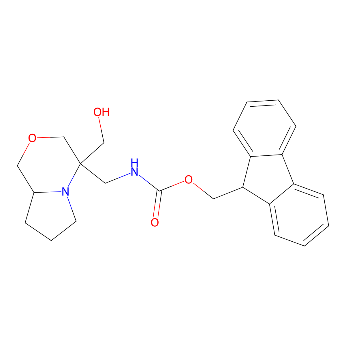 (9H-fluoren-9-yl)methyl N-{[(4S,8aR)-4-(hydroxymethyl)-hexahydro-1H-pyrrolo[2,1-c][1,4]oxazin-4-yl]methyl}carbamate molecular structure, CAS 2763886-99-1