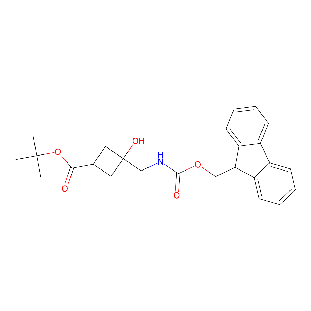 tert-butyl 3-[({[(9H-fluoren-9-yl)methoxy]carbonyl}amino)methyl]-3-hydroxycyclobutane-1-carboxylate molecular structure, CAS 2763887-06-3