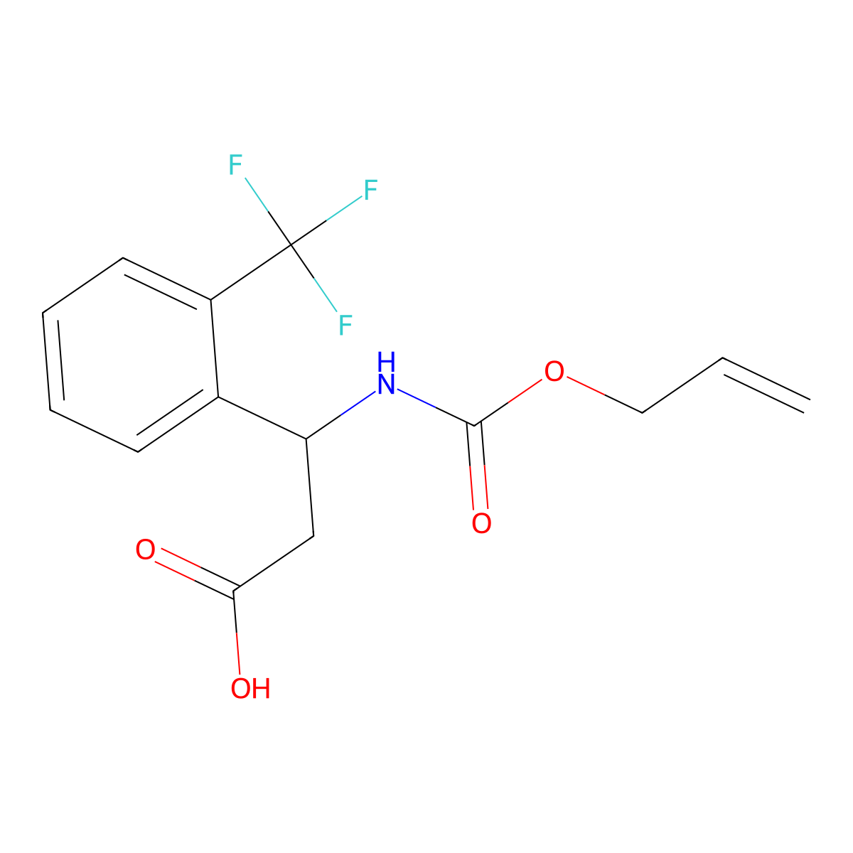(3R)-3-{[(prop-2-en-1-yloxy)carbonyl]amino}-3-[2-(trifluoromethyl)phenyl]propanoic acid molecular structure, CAS 2763887-18-7
