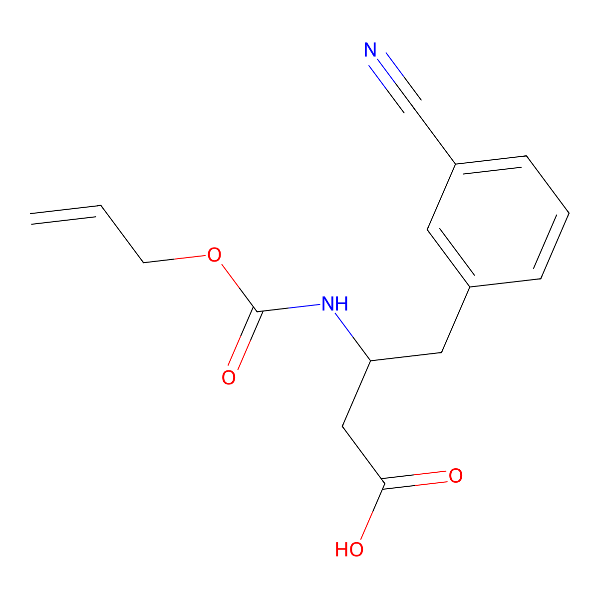 (3S)-4-(3-cyanophenyl)-3-{[(prop-2-en-1-yloxy)carbonyl]amino}butanoic acid molecular structure, CAS 2763887-27-8