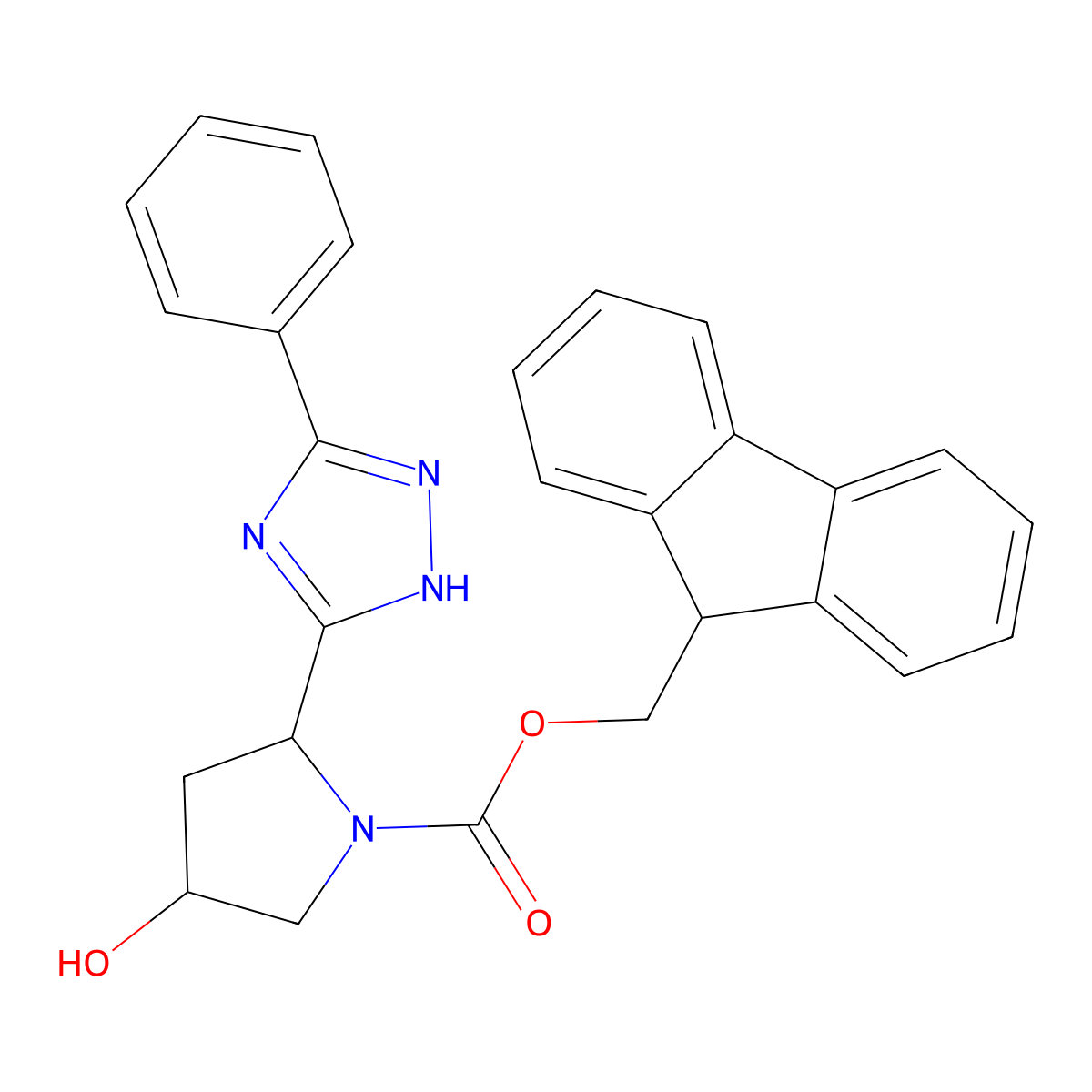 (9H-fluoren-9-yl)methyl (2S,4R)-4-hydroxy-2-(5-phenyl-1H-1,2,4-triazol-3-yl)pyrrolidine-1-carboxylate molecular structure, CAS 2763887-32-5