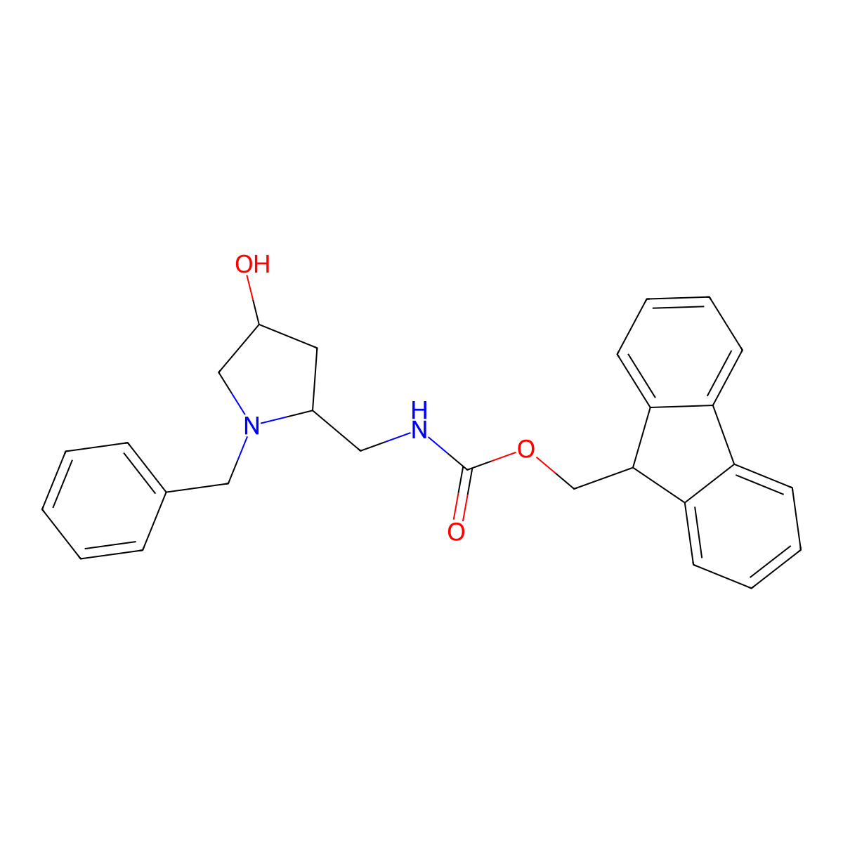 (9H-fluoren-9-yl)methyl N-{[(2R,4R)-1-benzyl-4-hydroxypyrrolidin-2-yl]methyl}carbamate molecular structure, CAS 2763887-49-4
