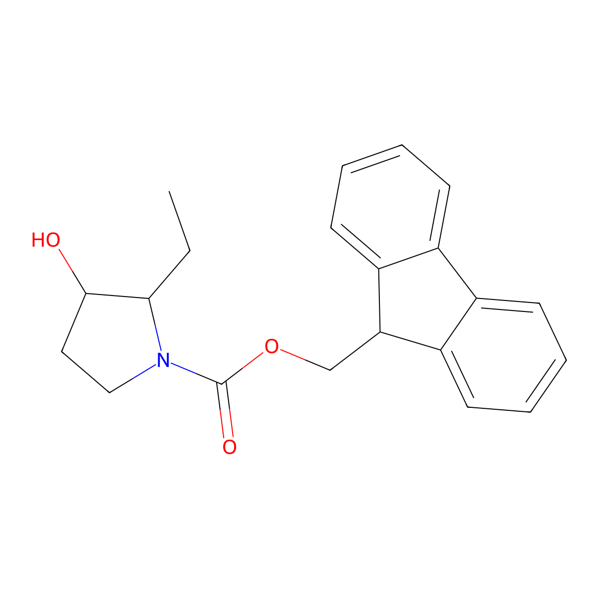 (9H-fluoren-9-yl)methyl (2R,3R)-2-ethyl-3-hydroxypyrrolidine-1-carboxylate molecular structure, CAS 2763887-84-7
