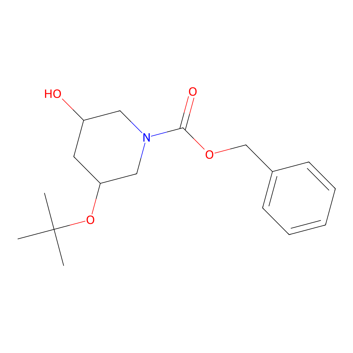 benzyl (3S,5S)-3-(tert-butoxy)-5-hydroxypiperidine-1-carboxylate molecular structure, CAS 2763888-21-5