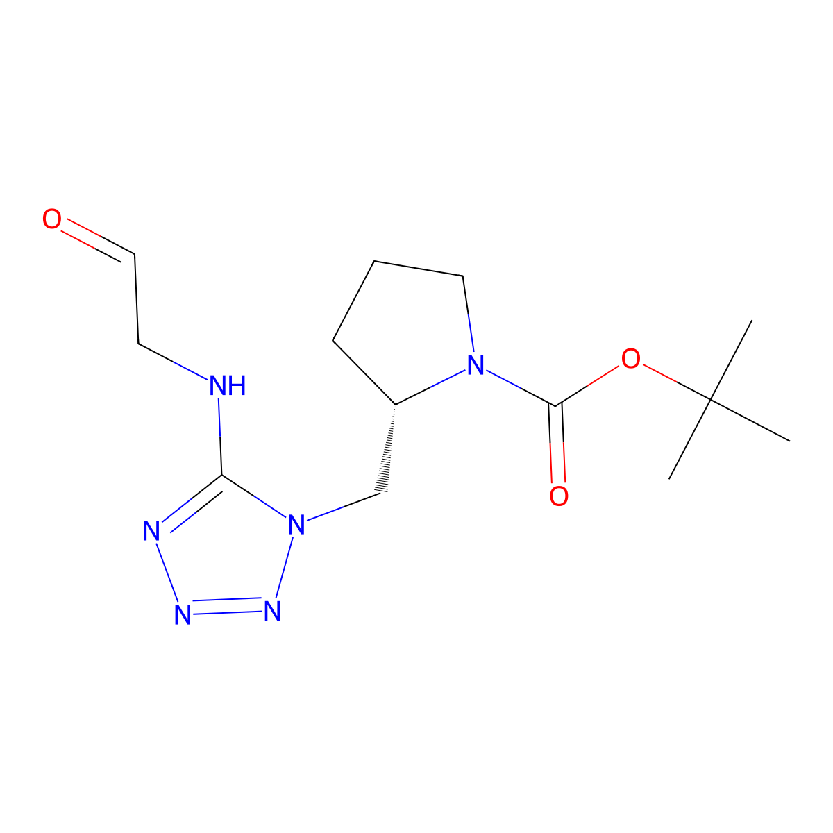 tert-butyl (2S)-2-({5-[(2-oxoethyl)amino]-1H-1,2,3,4-tetrazol-1-yl}methyl)pyrrolidine-1-carboxylate molecular structure, CAS 2763888-32-8