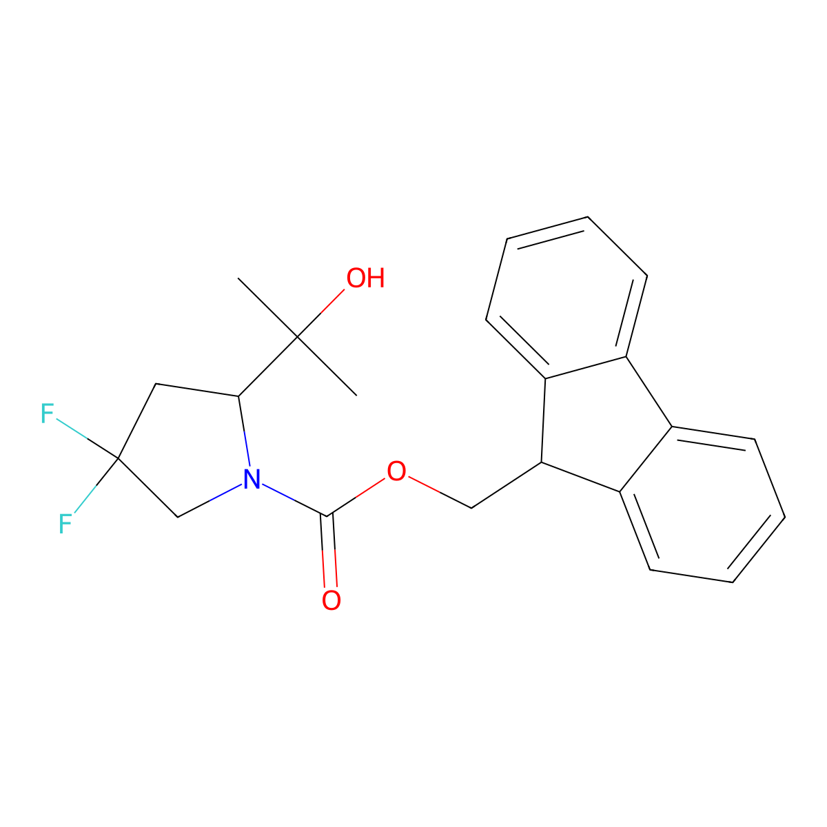 (9H-fluoren-9-yl)methyl (2S)-4,4-difluoro-2-(2-hydroxypropan-2-yl)pyrrolidine-1-carboxylate molecular structure, CAS 2763888-40-8