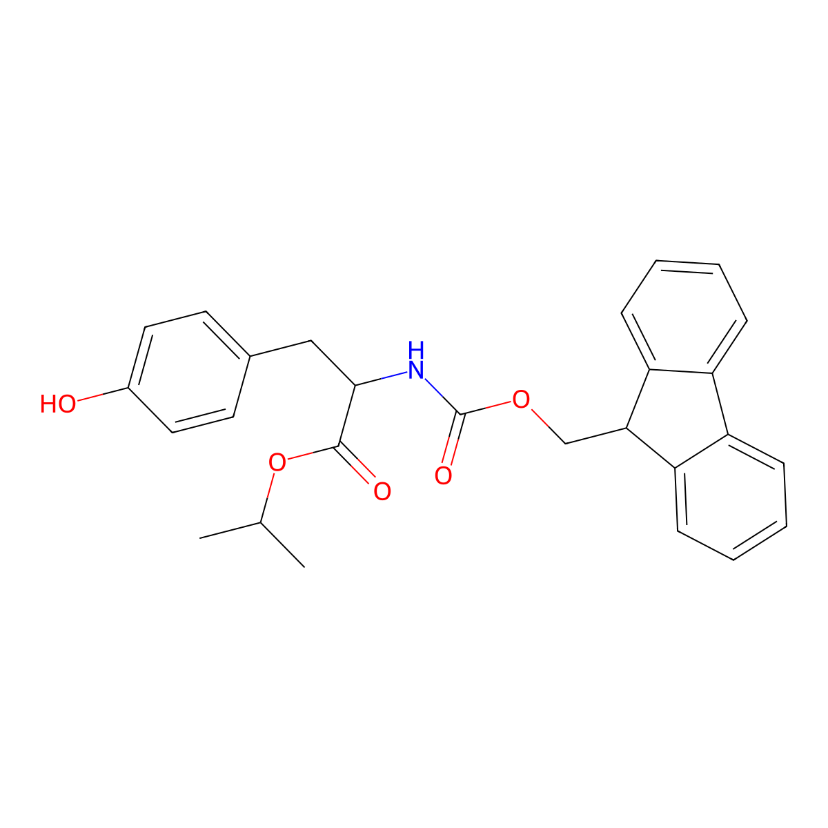 propan-2-yl (2S)-2-({[(9H-fluoren-9-yl)methoxy]carbonyl}amino)-3-(4-hydroxyphenyl)propanoate molecular structure, CAS 2763888-44-2