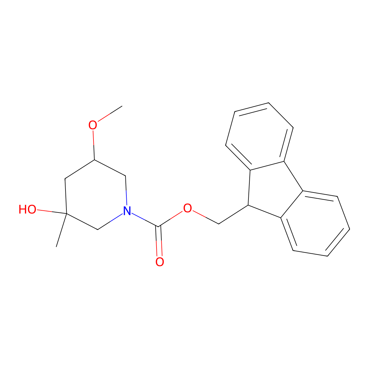 (9H-fluoren-9-yl)methyl (3S,5R)-3-hydroxy-5-methoxy-3-methylpiperidine-1-carboxylate molecular structure, CAS 2763888-71-5