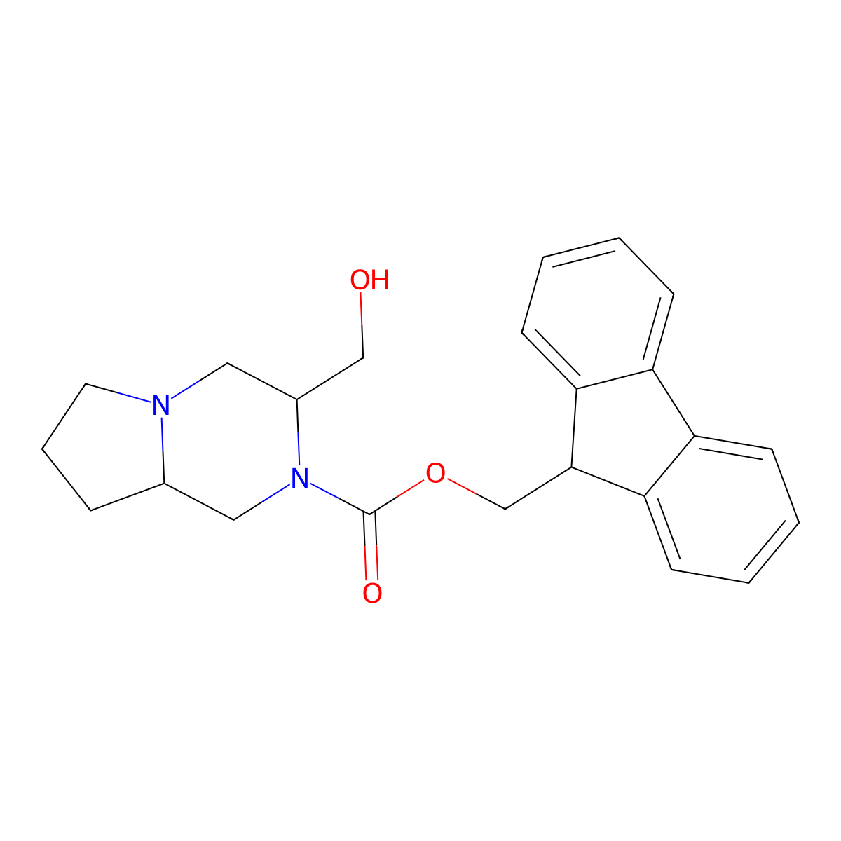 (9H-fluoren-9-yl)methyl (3R,8aS)-3-(hydroxymethyl)-octahydropyrrolo[1,2-a]pyrazine-2-carboxylate molecular structure, CAS 2763888-72-6