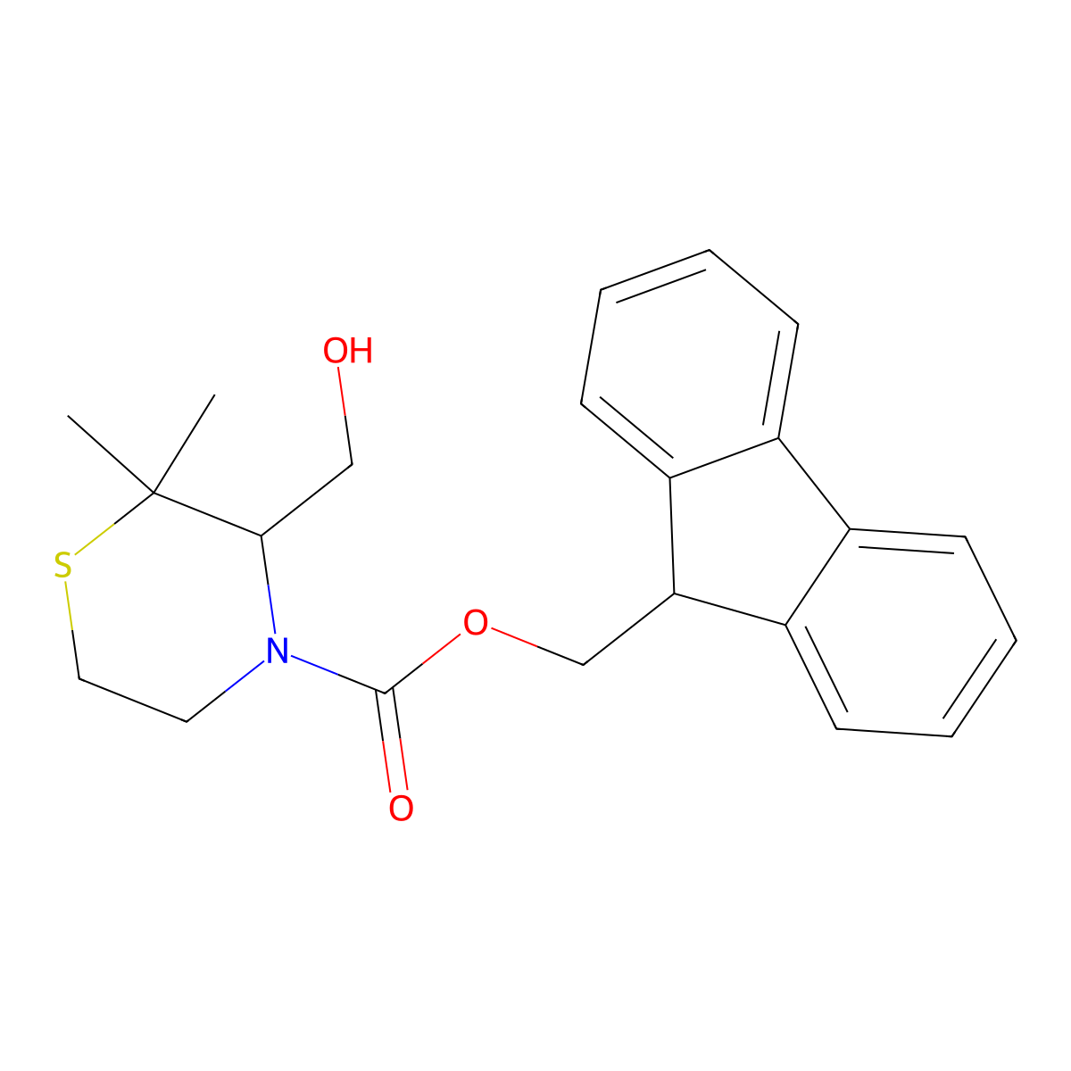 (9H-fluoren-9-yl)methyl (3S)-3-(hydroxymethyl)-2,2-dimethylthiomorpholine-4-carboxylate molecular structure, CAS 2763888-77-1