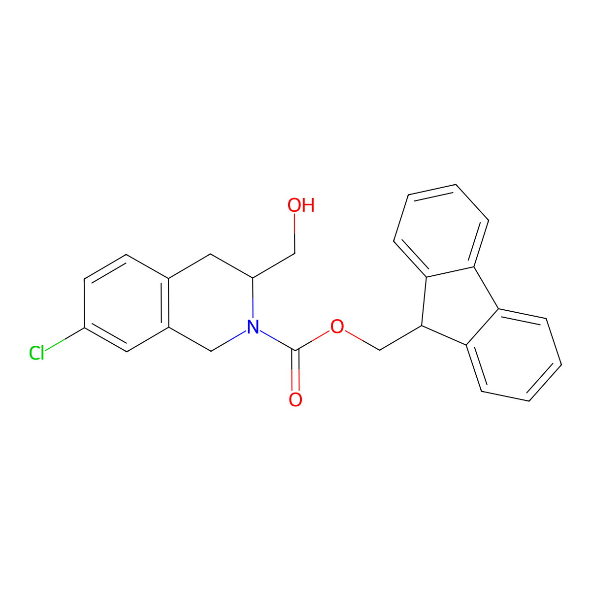 (9H-fluoren-9-yl)methyl (3S)-7-chloro-3-(hydroxymethyl)-1,2,3,4-tetrahydroisoquinoline-2-carboxylate molecular structure, CAS 2763888-86-2