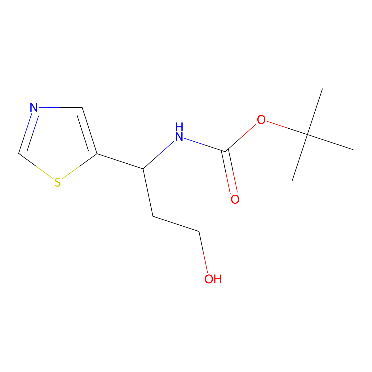 tert-butyl N-[(1S)-3-hydroxy-1-(1,3-thiazol-5-yl)propyl]carbamate molecular structure, CAS 2763889-98-9
