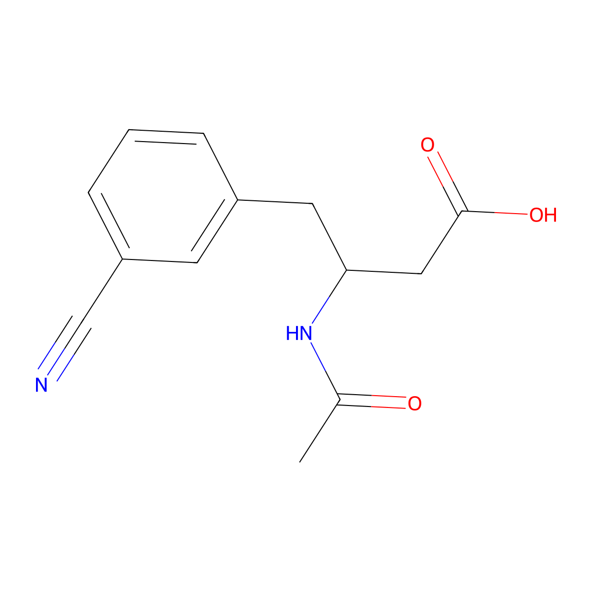(3S)-4-(3-cyanophenyl)-3-acetamidobutanoic acid molecular structure, CAS 2763890-06-6