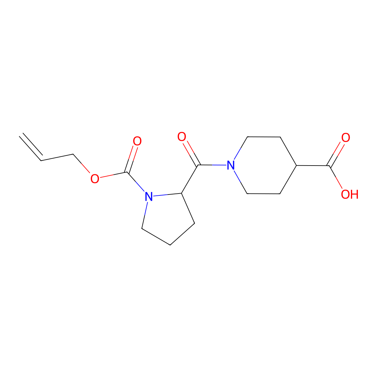 1-[(2R)-1-[(prop-2-en-1-yloxy)carbonyl]pyrrolidine-2-carbonyl]piperidine-4-carboxylic acid molecular structure, CAS 2763890-31-7