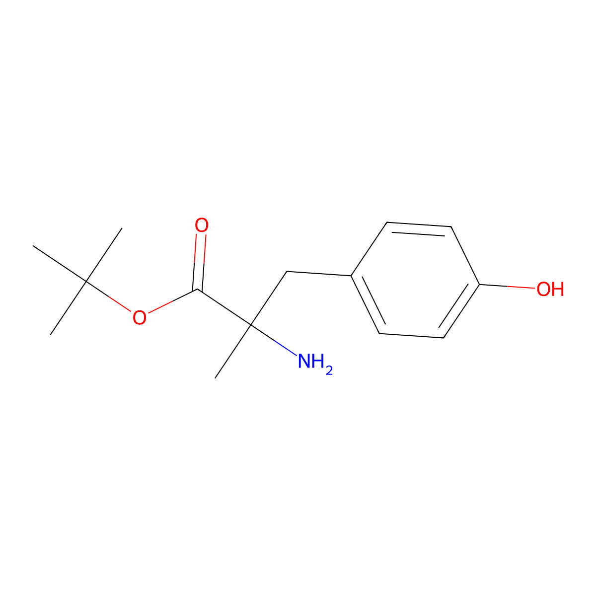 tert-butyl (2R)-2-amino-3-(4-hydroxyphenyl)-2-methylpropanoate molecular structure, CAS 2763890-47-5
