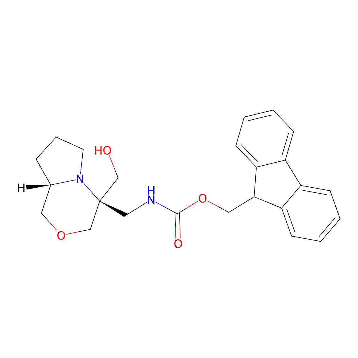(9H-fluoren-9-yl)methyl N-{[(4R,8aS)-4-(hydroxymethyl)-hexahydro-1H-pyrrolo[2,1-c][1,4]oxazin-4-yl]methyl}carbamate molecular structure, CAS 2763890-51-1
