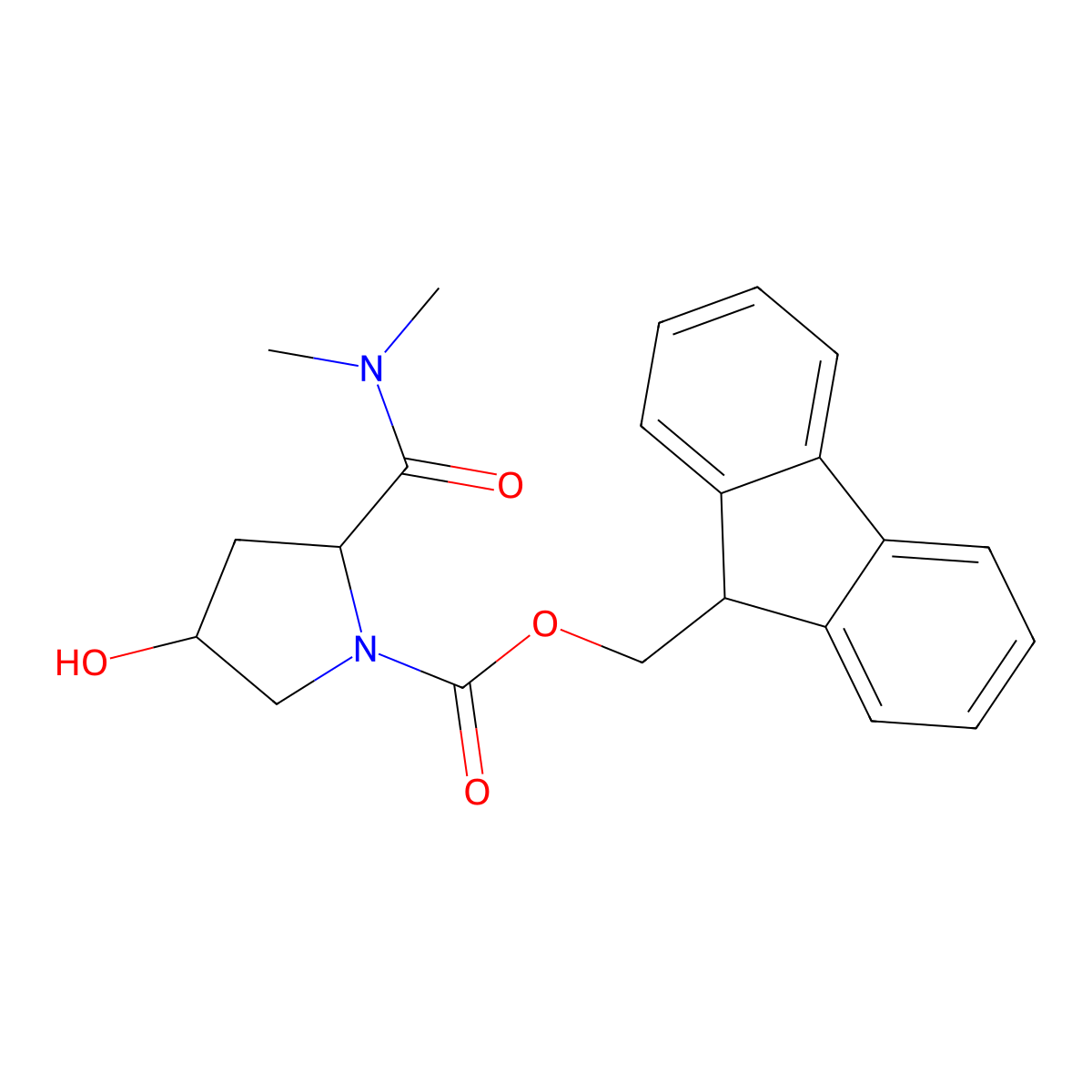 (9H-fluoren-9-yl)methyl (2R,4S)-2-(dimethylcarbamoyl)-4-hydroxypyrrolidine-1-carboxylate molecular structure, CAS 2763890-52-2