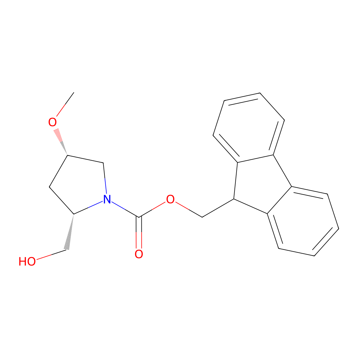 (9H-fluoren-9-yl)methyl (2S,4S)-2-(hydroxymethyl)-4-methoxypyrrolidine-1-carboxylate molecular structure, CAS 2763890-72-6