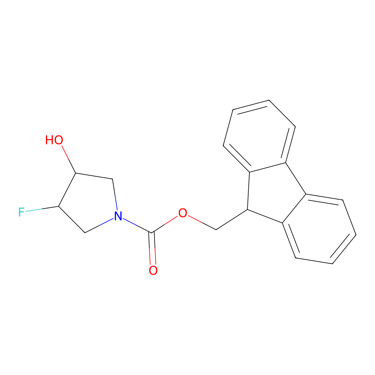 (9H-fluoren-9-yl)methyl (3R,4R)-3-fluoro-4-hydroxypyrrolidine-1-carboxylate molecular structure, CAS 2763890-84-0