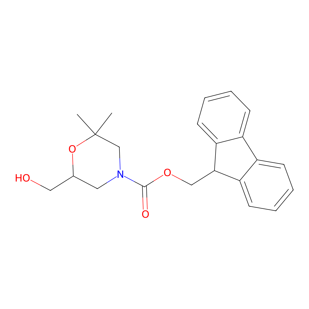 (9H-fluoren-9-yl)methyl (6S)-6-(hydroxymethyl)-2,2-dimethylmorpholine-4-carboxylate molecular structure, CAS 2763891-04-7