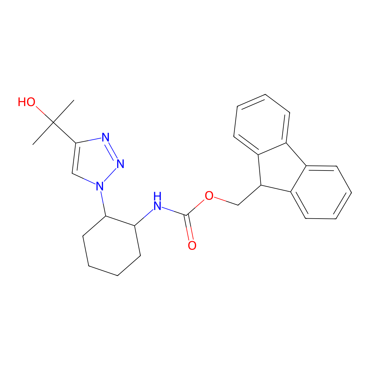(9H-fluoren-9-yl)methyl N-[(1S,2R)-2-[4-(2-hydroxypropan-2-yl)-1H-1,2,3-triazol-1-yl]cyclohexyl]carbamate molecular structure, CAS 2763891-21-8