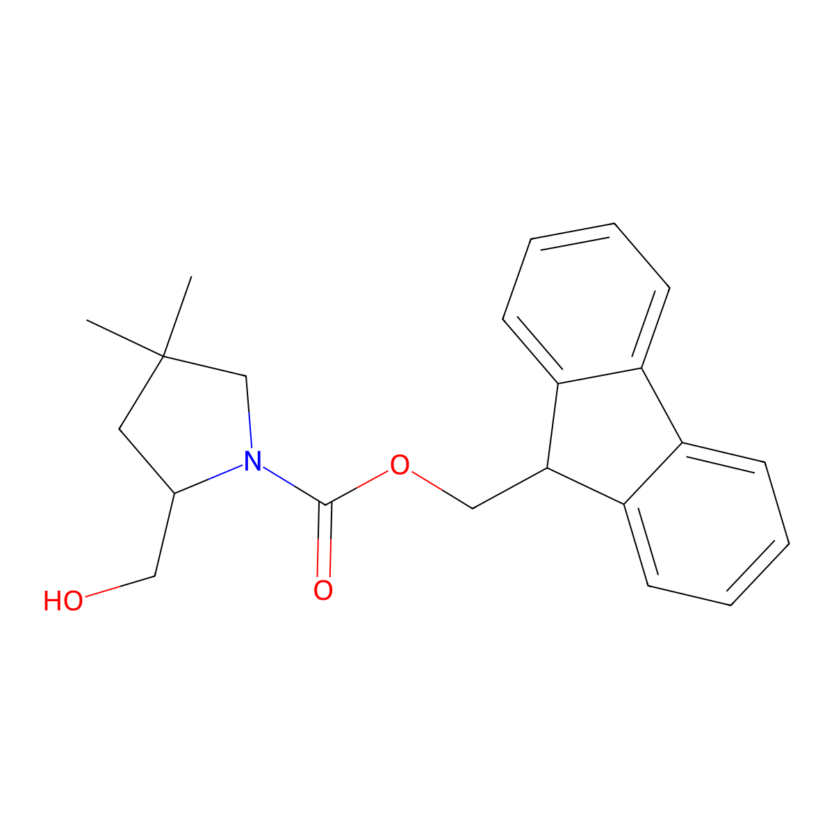 (9H-fluoren-9-yl)methyl (2S)-2-(hydroxymethyl)-4,4-dimethylpyrrolidine-1-carboxylate molecular structure, CAS 2763891-57-0