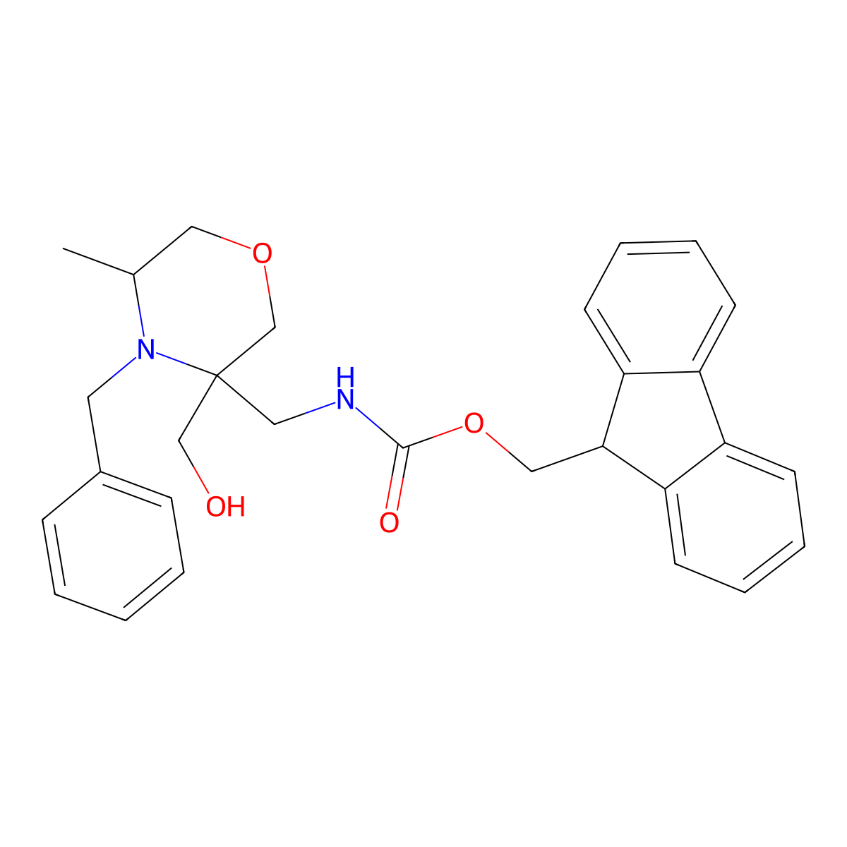 (9H-fluoren-9-yl)methyl N-{[(3S,5R)-4-benzyl-3-(hydroxymethyl)-5-methylmorpholin-3-yl]methyl}carbamate molecular structure, CAS 2763891-62-7