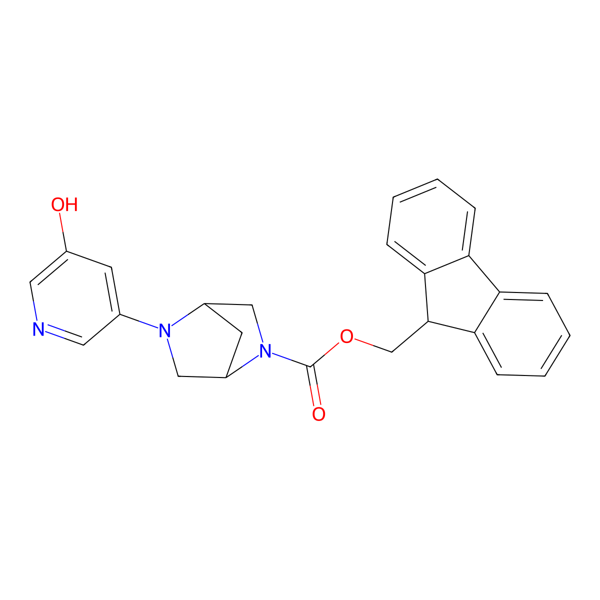 (9H-fluoren-9-yl)methyl (1S,4S)-5-(5-hydroxypyridin-3-yl)-2,5-diazabicyclo[2.2.1]heptane-2-carboxylate molecular structure, CAS 2763891-72-9