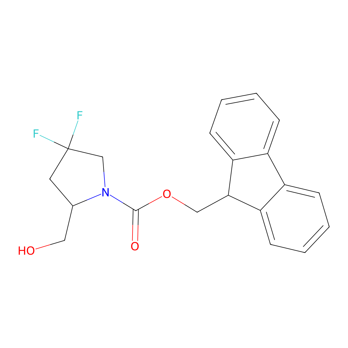 (9H-fluoren-9-yl)methyl (2S)-4,4-difluoro-2-(hydroxymethyl)pyrrolidine-1-carboxylate molecular structure, CAS 2763894-54-6