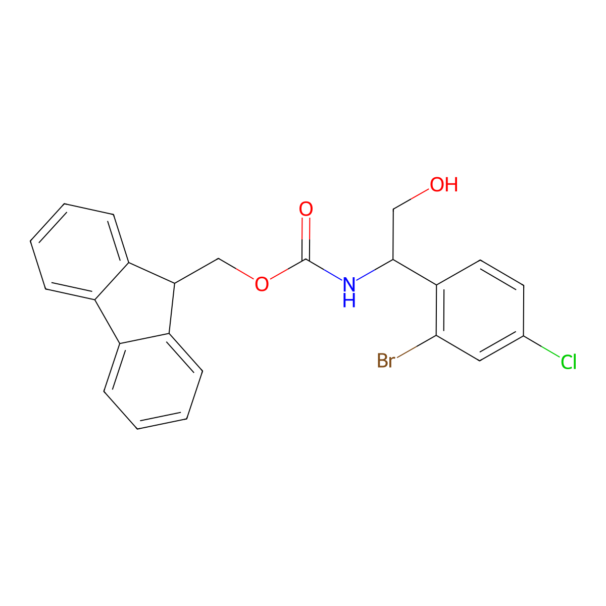 (9H-fluoren-9-yl)methyl N-[(1S)-1-(2-bromo-4-chlorophenyl)-2-hydroxyethyl]carbamate molecular structure, CAS 2763895-17-4
