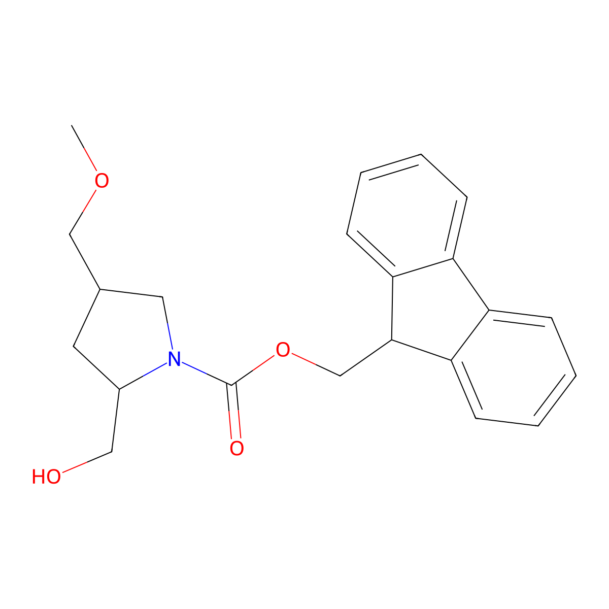 (9H-fluoren-9-yl)methyl (2S,4S)-2-(hydroxymethyl)-4-(methoxymethyl)pyrrolidine-1-carboxylate molecular structure, CAS 2763895-36-7