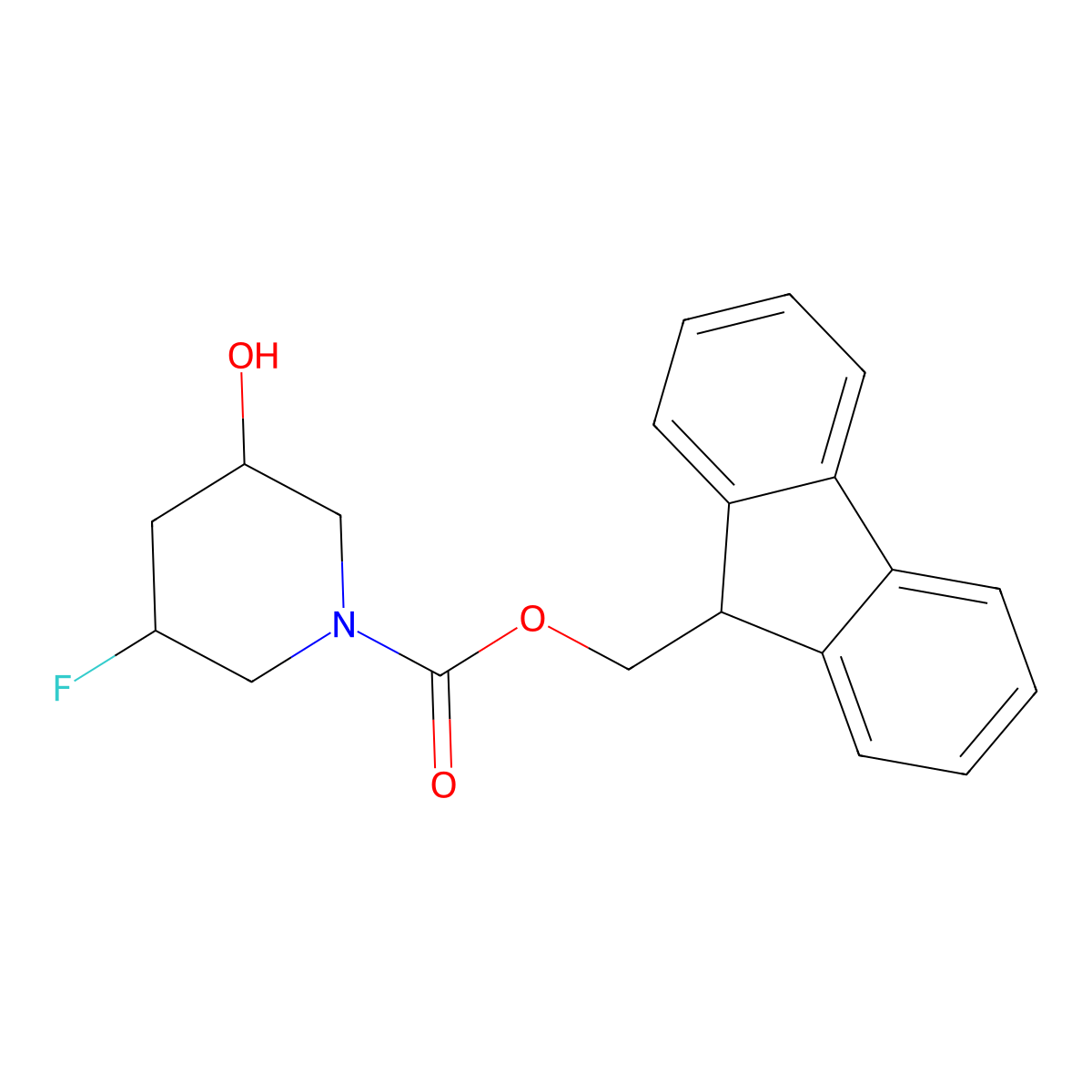 (9H-fluoren-9-yl)methyl (3S,5R)-3-fluoro-5-hydroxypiperidine-1-carboxylate molecular structure, CAS 2763895-44-7