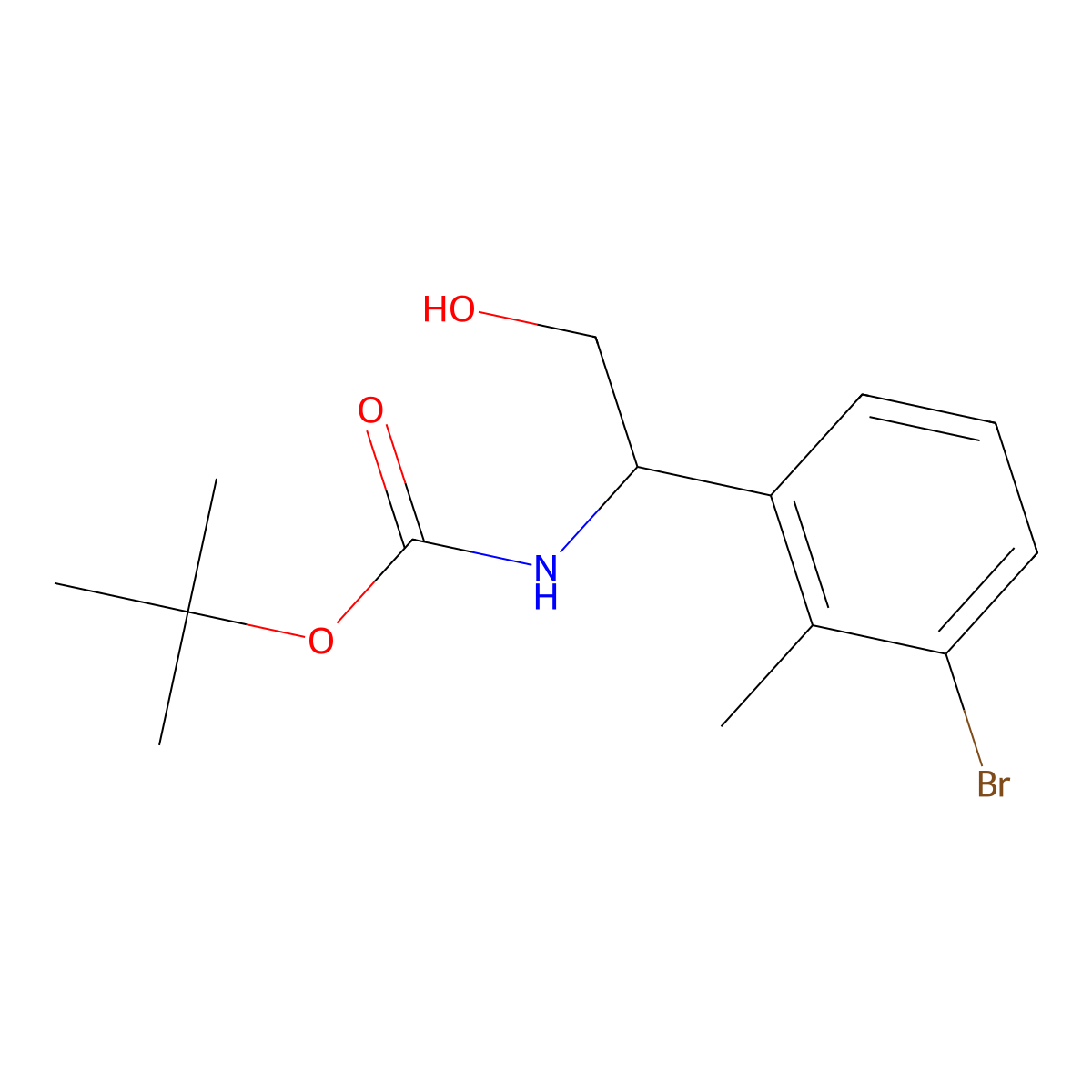 tert-butyl N-[(1R)-1-(3-bromo-2-methylphenyl)-2-hydroxyethyl]carbamate molecular structure, CAS 2763895-62-9