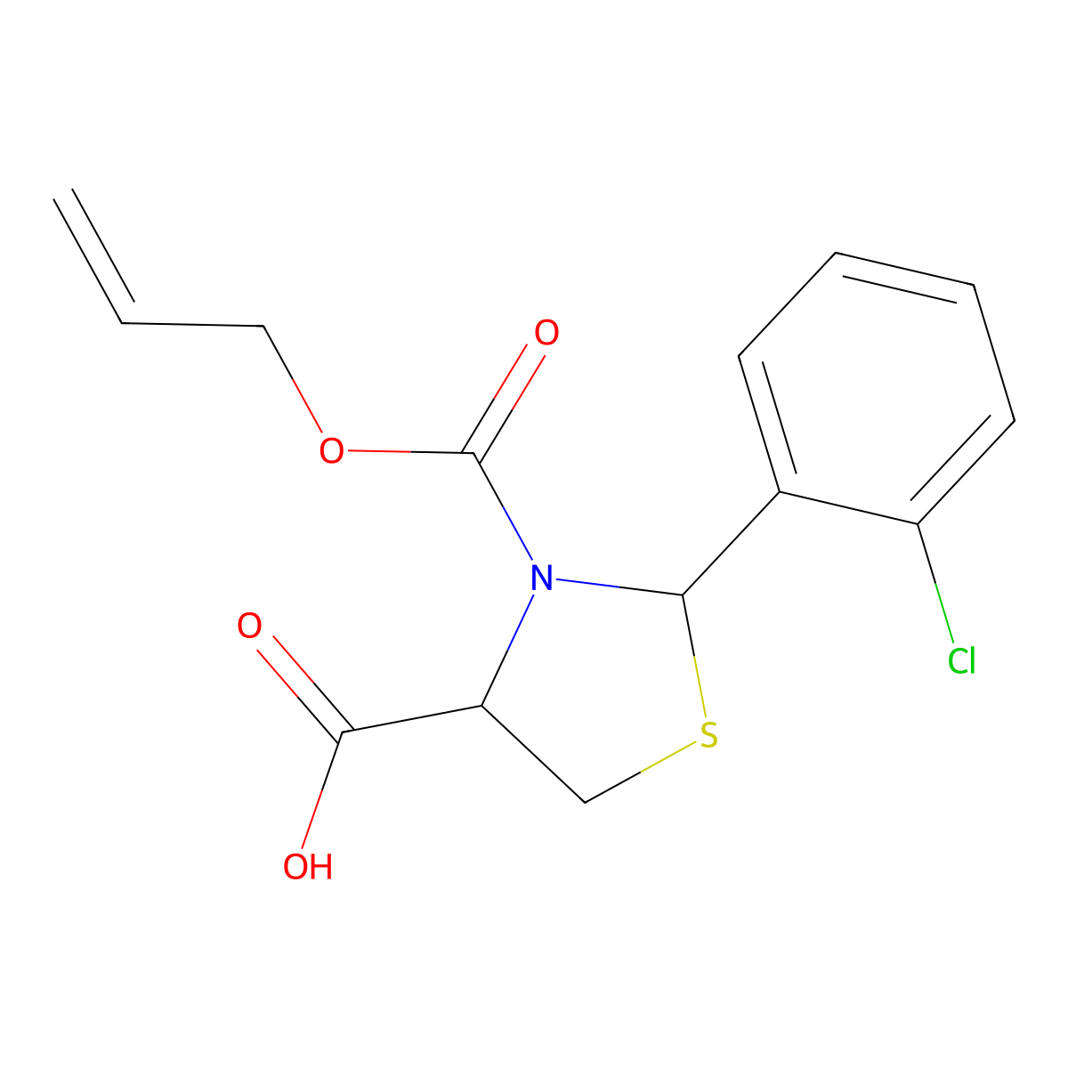(4R)-2-(2-chlorophenyl)-3-[(prop-2-en-1-yloxy)carbonyl]-1,3-thiazolidine-4-carboxylic acid molecular structure, CAS 2763899-13-2