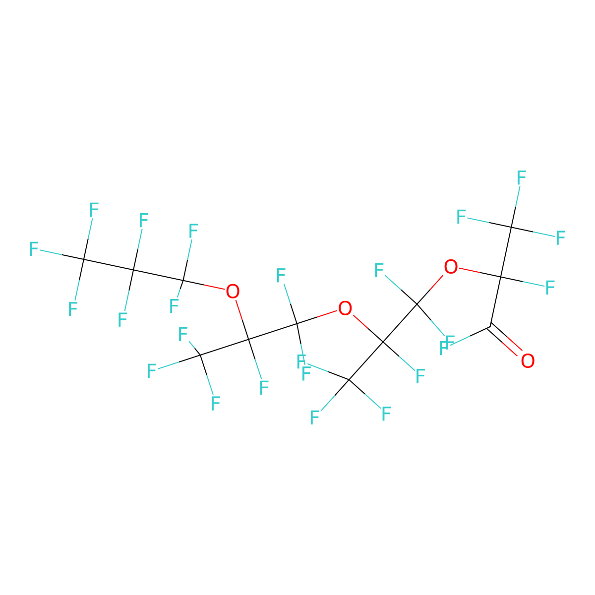 Propanoyl fluoride, 2,3,3,3-tetrafluoro-2-(1,1,2,3,3,3-hexafluoro-2-(1,1,2,3,3,3-hexafluoro-2-(1,1,2,2,3,3,3-heptafluoropropoxy)propoxy)propoxy)- molecular structure, CAS 27639-98-1
