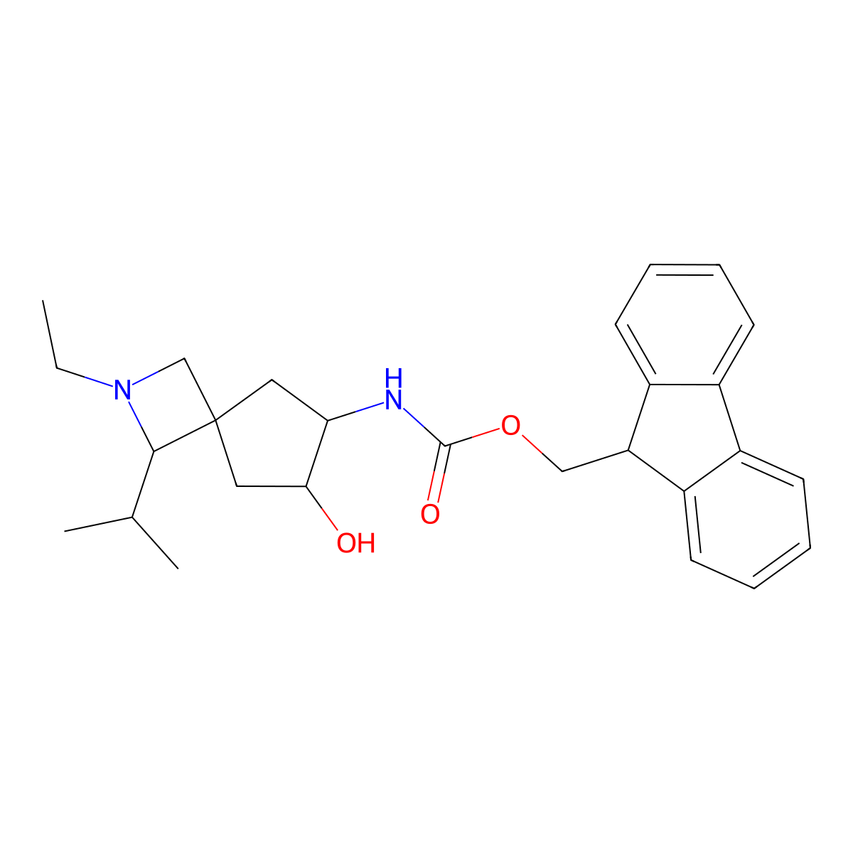 rac-(9H-fluoren-9-yl)methyl N-[(6R,7R)-2-ethyl-7-hydroxy-1-(propan-2-yl)-2-azaspiro[3.4]octan-6-yl]carbamate molecular structure, CAS 2763900-54-3
