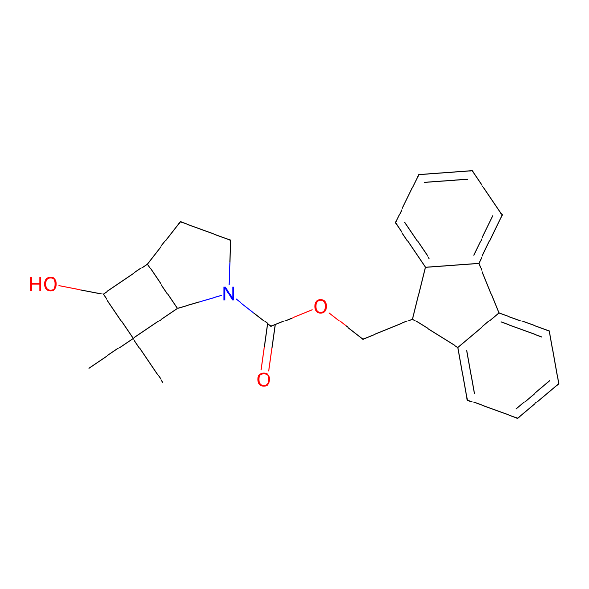 rac-(9H-fluoren-9-yl)methyl (1R,5S)-6-hydroxy-7,7-dimethyl-2-azabicyclo[3.2.0]heptane-2-carboxylate molecular structure, CAS 2763900-63-4