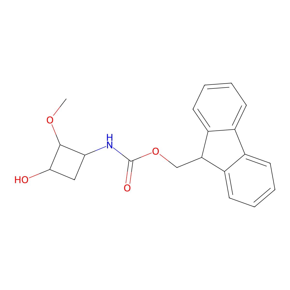 rac-(9H-fluoren-9-yl)methyl N-[(2R,3R)-3-hydroxy-2-methoxycyclobutyl]carbamate molecular structure, CAS 2763900-68-9