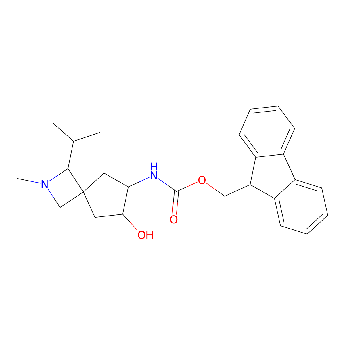 rac-(9H-fluoren-9-yl)methyl N-[(6R,7R)-7-hydroxy-2-methyl-1-(propan-2-yl)-2-azaspiro[3.4]octan-6-yl]carbamate molecular structure, CAS 2763900-69-0