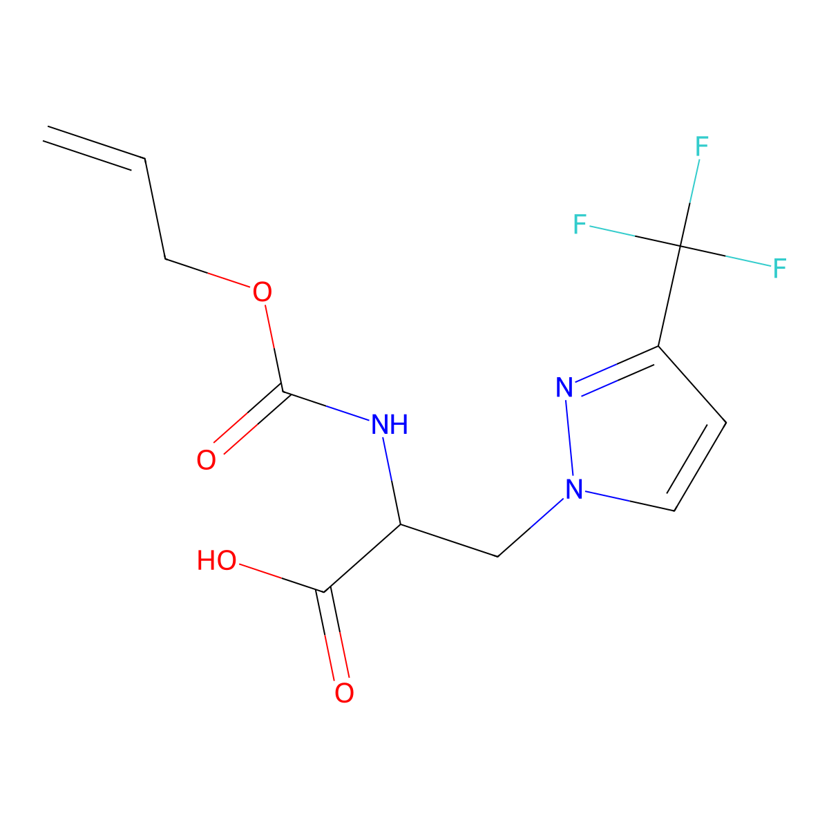 2-{[(prop-2-en-1-yloxy)carbonyl]amino}-3-[3-(trifluoromethyl)-1H-pyrazol-1-yl]propanoic acid molecular structure, CAS 2763902-08-3