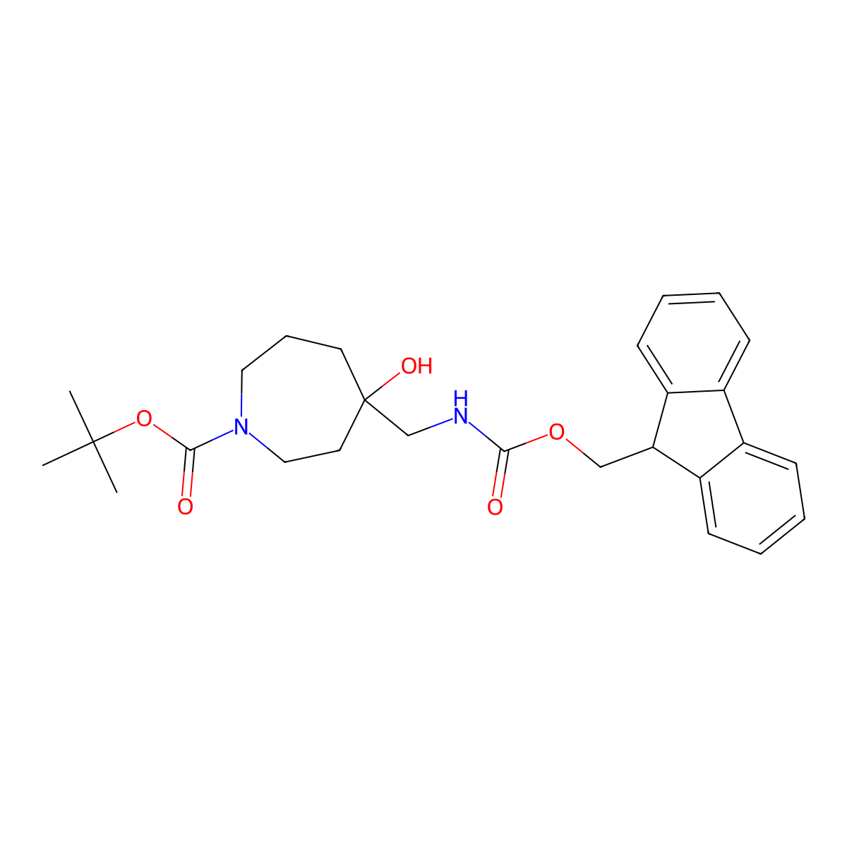 tert-butyl 4-[({[(9H-fluoren-9-yl)methoxy]carbonyl}amino)methyl]-4-hydroxyazepane-1-carboxylate molecular structure, CAS 2763902-13-0