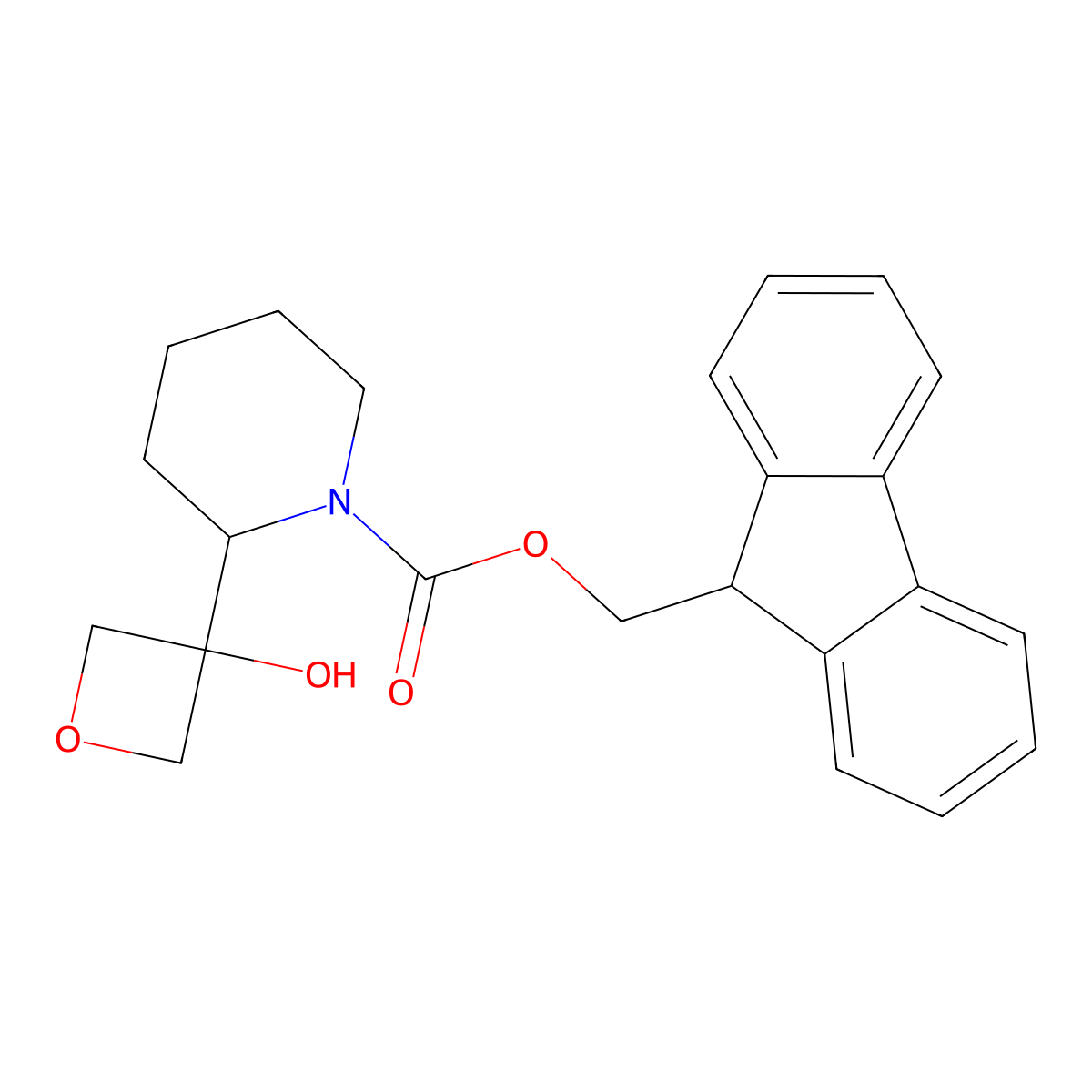 (9H-fluoren-9-yl)methyl 2-(3-hydroxyoxetan-3-yl)piperidine-1-carboxylate molecular structure, CAS 2763902-14-1